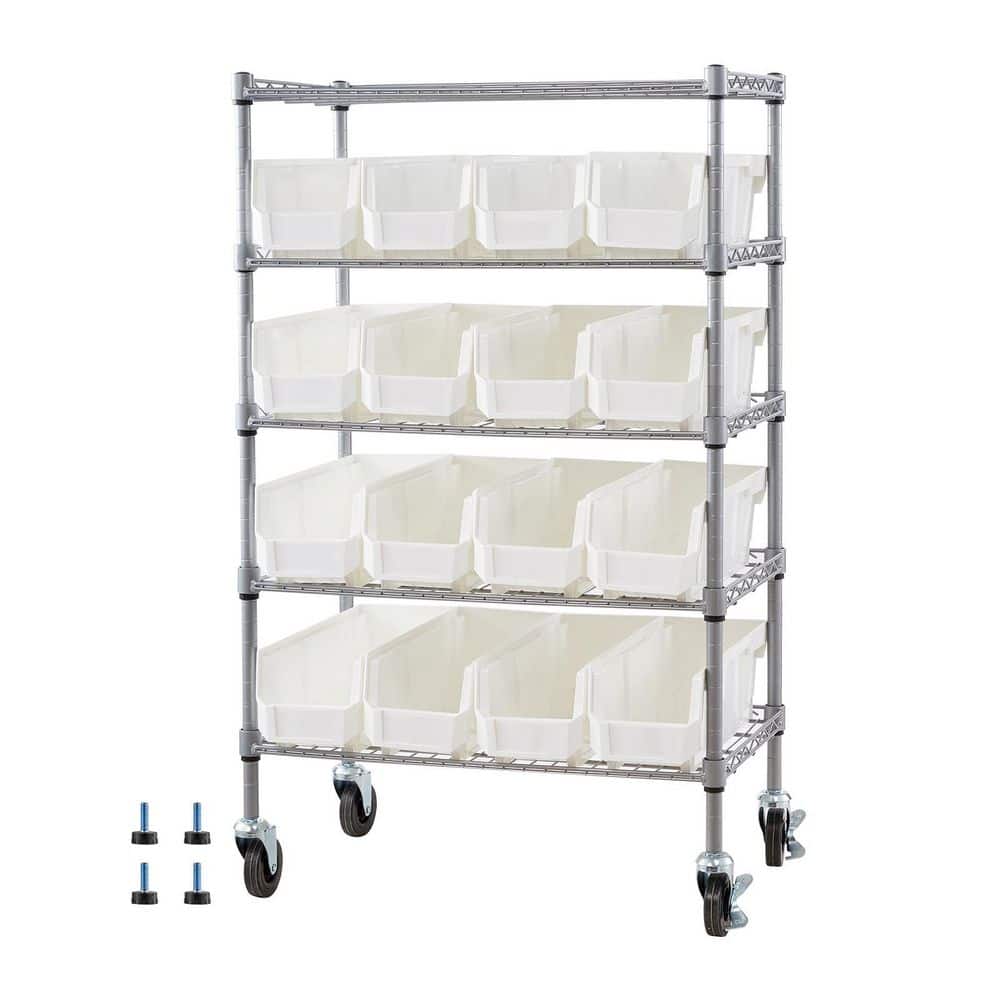 5-Tier Rolling Bin Storage Rack with 16 Organizer Bins, Mobile Steel Wire Shelving with Wheels for Garage, 2025 Update price history on PriceWatchPro