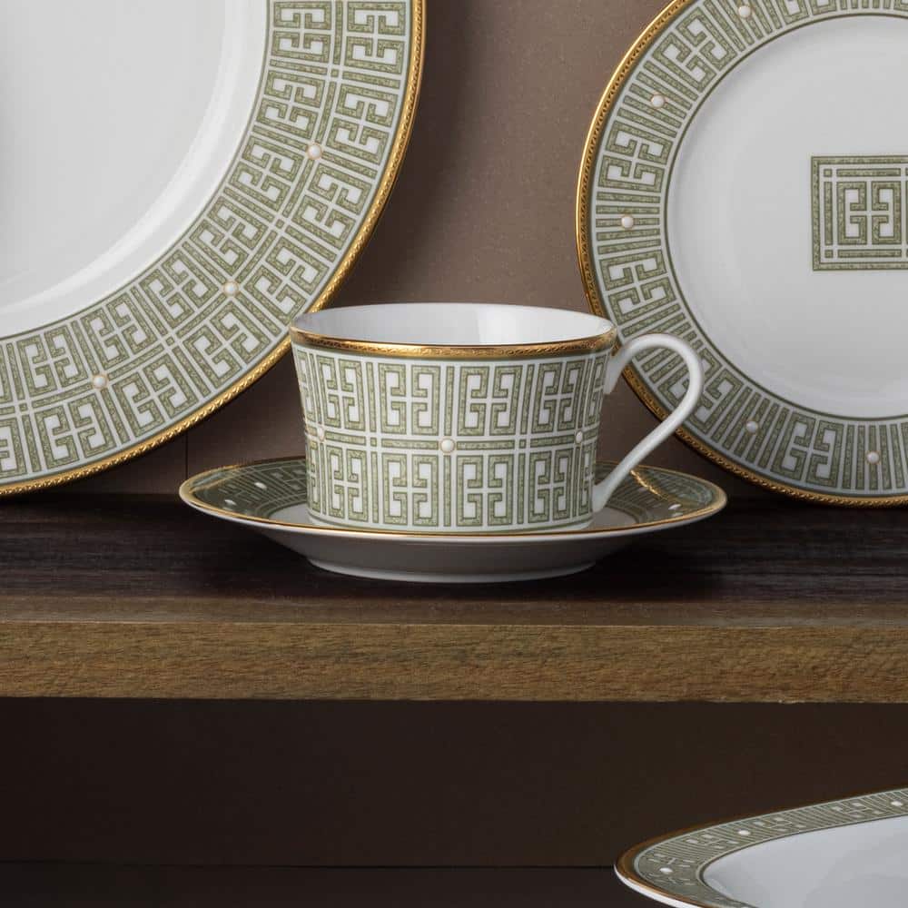 Infinity Green and Gold Bone China Teacups Set of Four