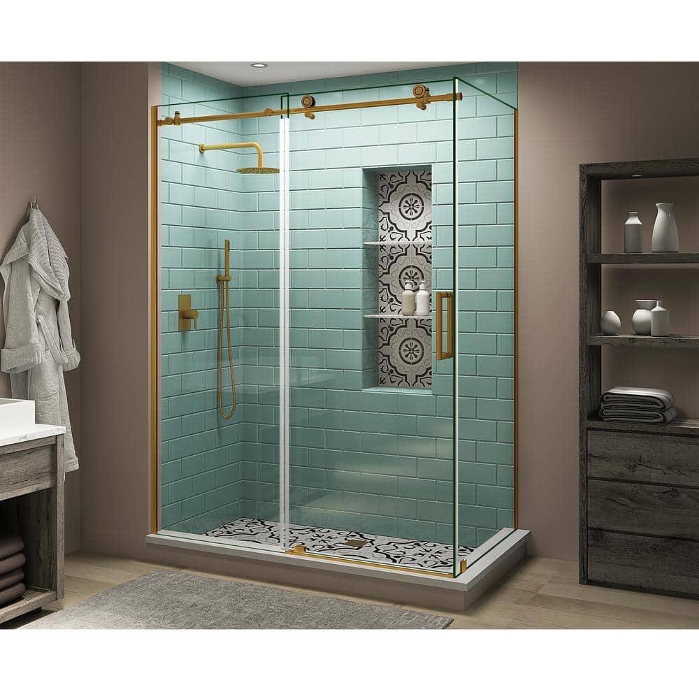 Coraline XL Frameless Clear Glass Sliding Shower Enclosure with Brushed Gold Finish