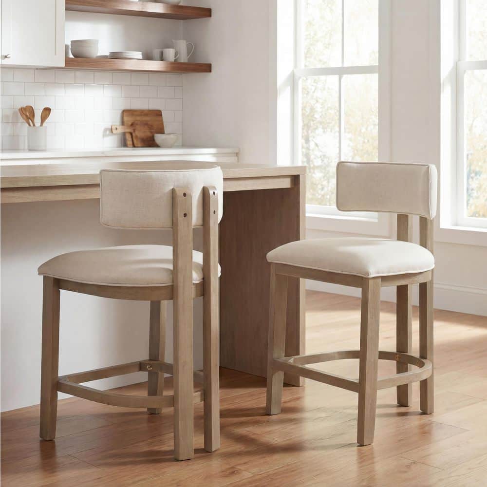 26 in. H Light Ash Rubber Wood Frame Counter Stool with Upholstered Fabric Seat (Set of 2) price history on PriceWatchPro