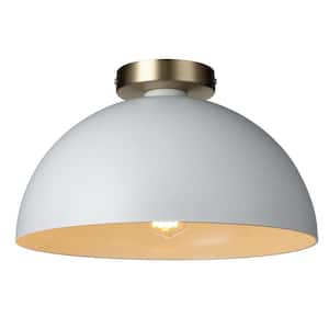 Monica 14 in. 1-Light Matte White Semi-Flush Mount with Gold Accent, Incandescent Bulb Included