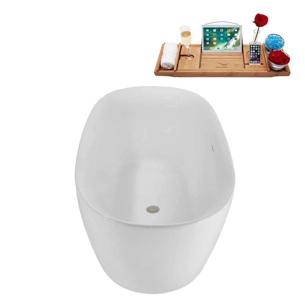 67" White Acrylic Freestanding Soaking Tub with Tray
