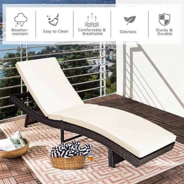 Gymax Foldable Rattan Patio Chaise Lounge Chair with 5 Back