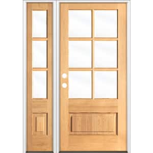 36 in. x 80 in. Right Hand 3/4 6-Lite with Beveled Glass Clear Stain Douglas Fir Prehung Front Door Left Sidelite