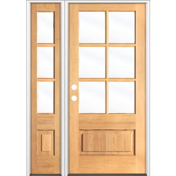 Krosswood Doors 50 in. x 80 in. Farmhouse 3/4 Lite Clear Glass Clear Stain Right-Hand/Inswing Hemlock Prehung Front Door w/LSL