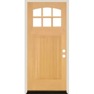 36 in. x 80 in. Craftsman 6 Lite V Groove Arch Top Unfinished Stain Left-Hand/Inswing Douglas Fir Prehung Front Door