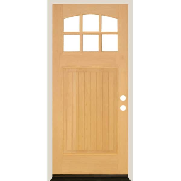 Krosswood Doors 36 in. x 80 in. Craftsman 6 Lite V Groove Arch Top Unfinished Stain Left-Hand/Inswing Douglas Fir Prehung Front Door