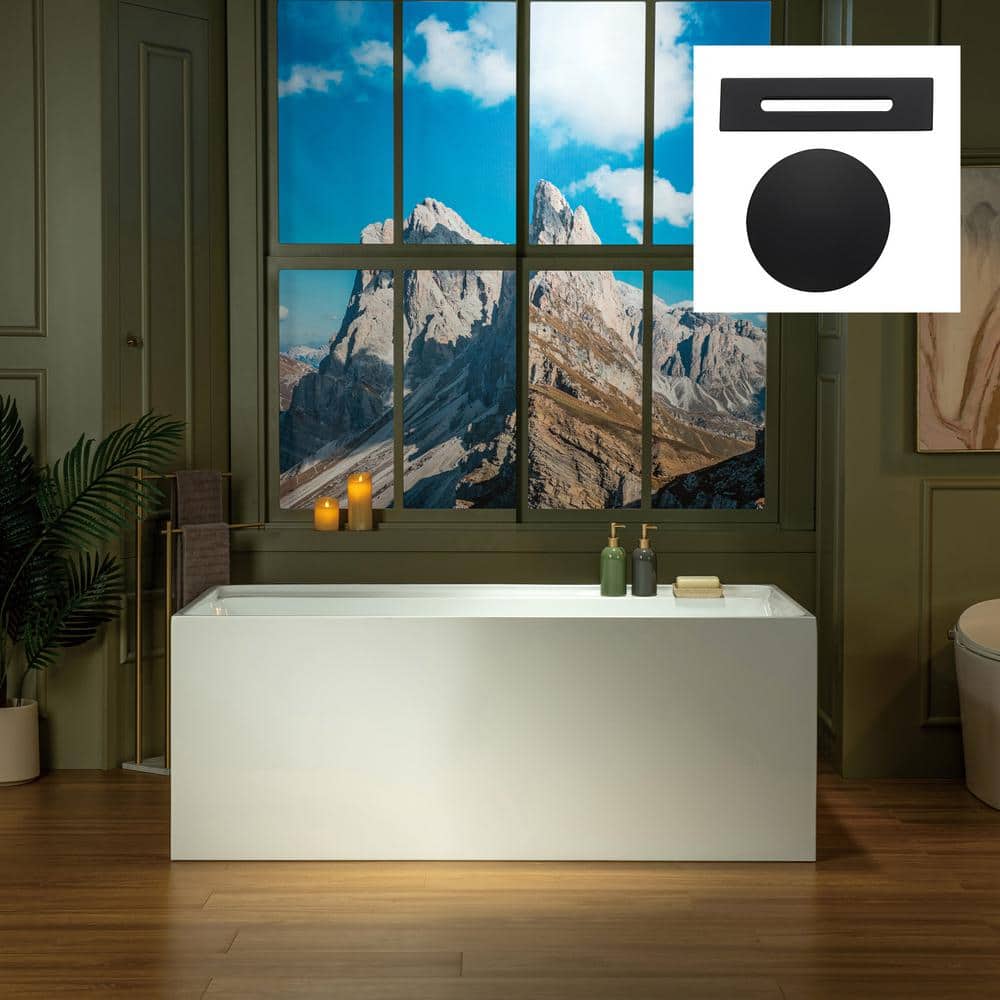 59-Inch White Acrylic Rectangular Freestanding Soaking Bathtub