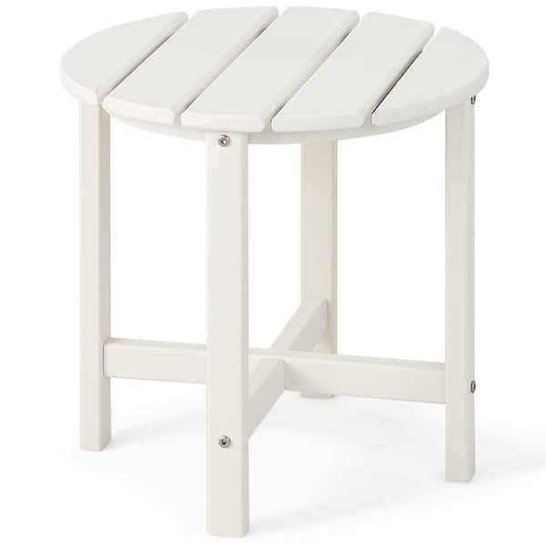 Costway Round 18 in. Patio Adirondack Plastic Outdoor Side Table Weather Resistant HDPE Garden White