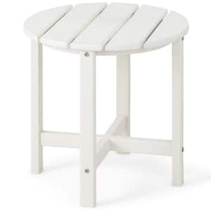 Round 18 in. Patio Adirondack Plastic Outdoor Side Table Weather Resistant HDPE Garden White