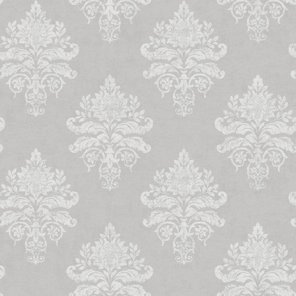 Palazzo 2 Collection Silver/White Medallion Damask Vinyl on Non-Woven Non-P