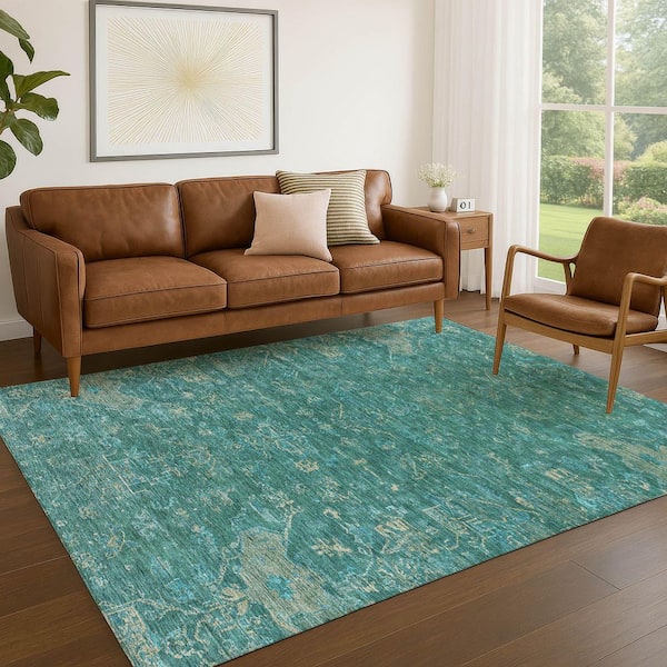 Chantille Machine Washable Indoor/Outdoor Abstract ACN2322 Teal 5 ft. x 7 ft. 6 in. Area Rug