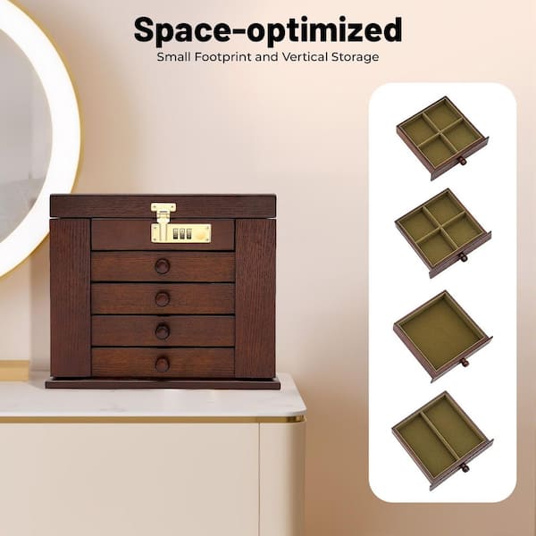 YIYIBYUS Lockable MDF Wooden Jewellery Box with Built-in Mirror 5