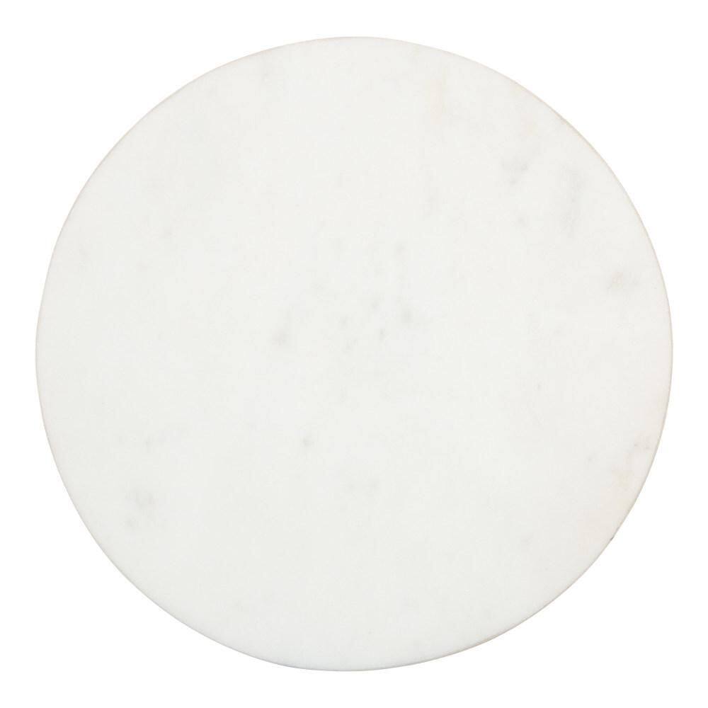 Elegant Round Marble and Mango Wood Drink Table, 12" Diameter