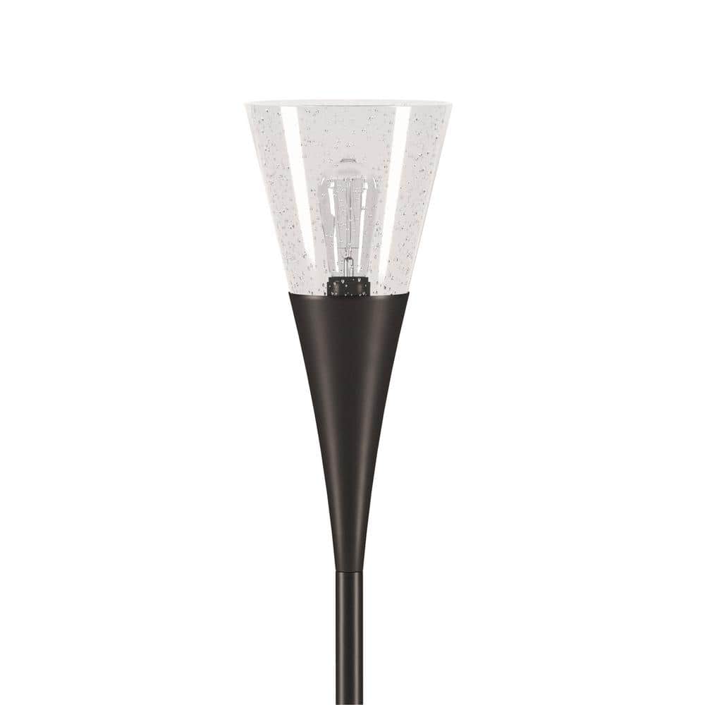 Moura 71" Blackened Bronze Torchiere Floor Lamp with Seeded Glass Shade