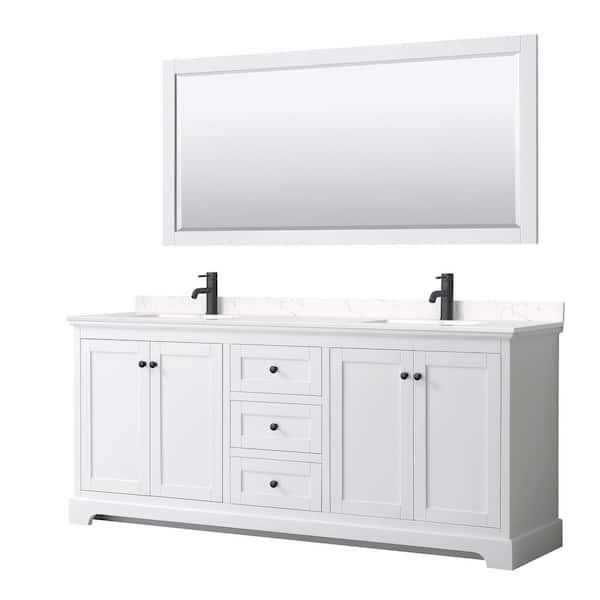 Wyndham Collection Avery 80 in. W x 22 in. D x 35 in. H Double Bath Vanity in White with Carrara Cultured Marble Top and 70 in. Mirror