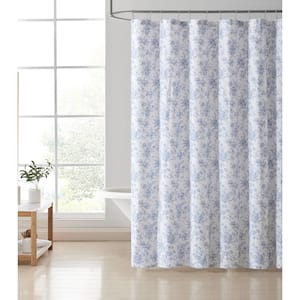 Walled Garden 1-Piece Blue Cotton 72 in. x 72 in. Shower Curtain
