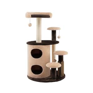 40 in. Cat Tree Tower Multi-level Activity Tree with 2-Tier Cat-Hole Condo in Brown