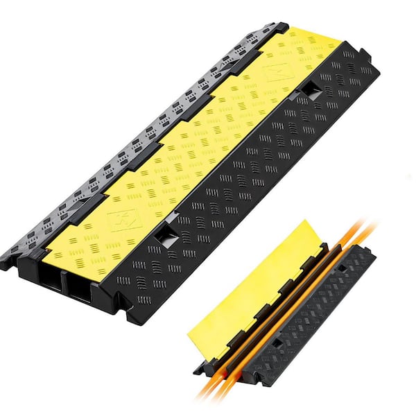 Cable Protector Ramp 1-Pack, 22,000lbs. Load, 2-Channel Rubber Cord Cover, 2.2 x 2 in. Channel, Flip-Top, Indoor/Outdoor