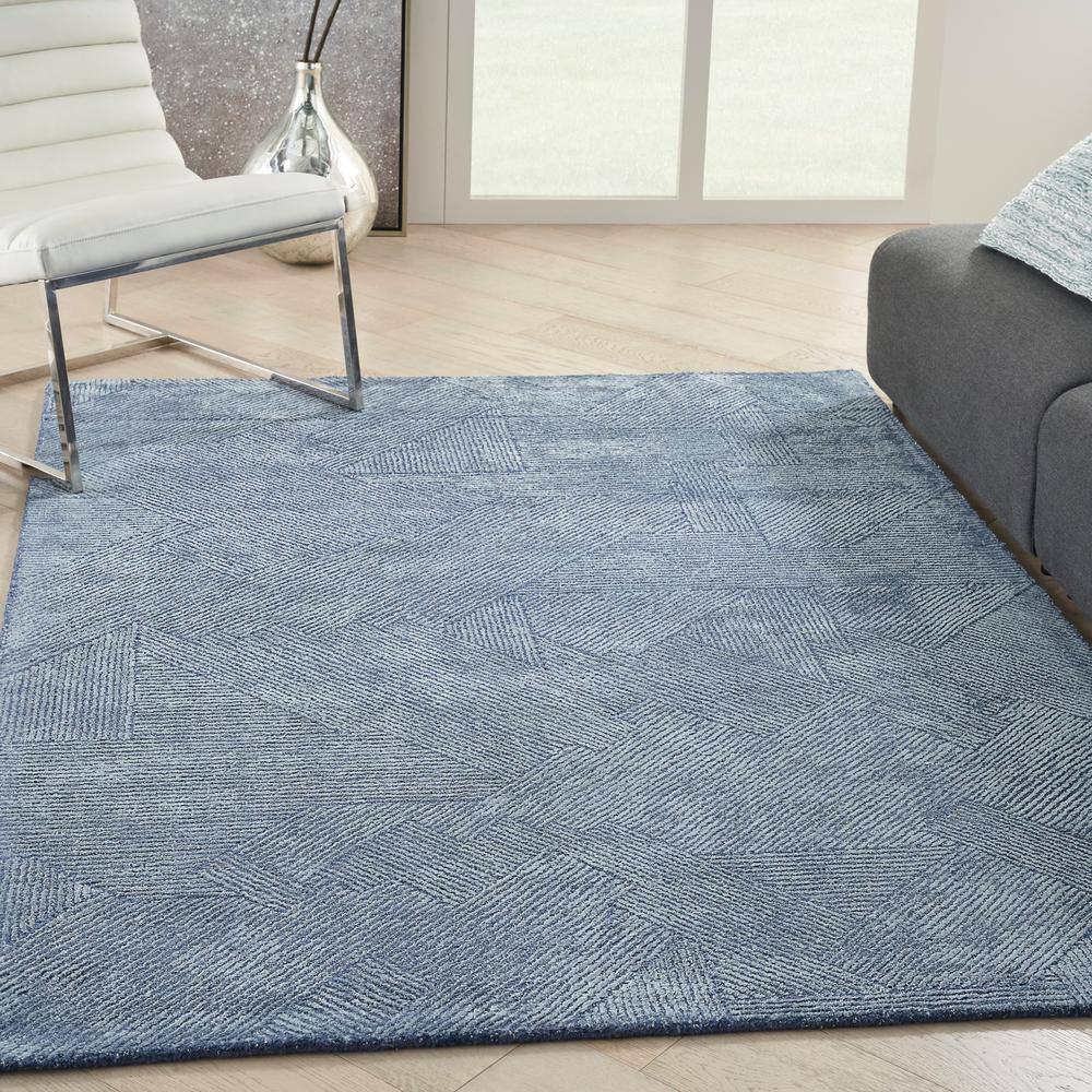 Celestial Abstract 5'3" x 7'3" Blue Hand-Tufted Wool-Viscose Rug