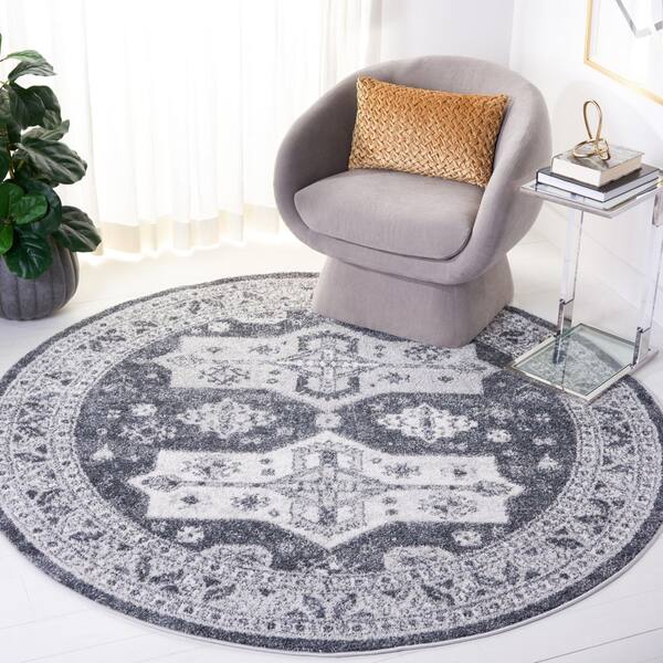 Toscana 7 ft. x 7 ft. Gray/Dark Gray Tribal Round Rug