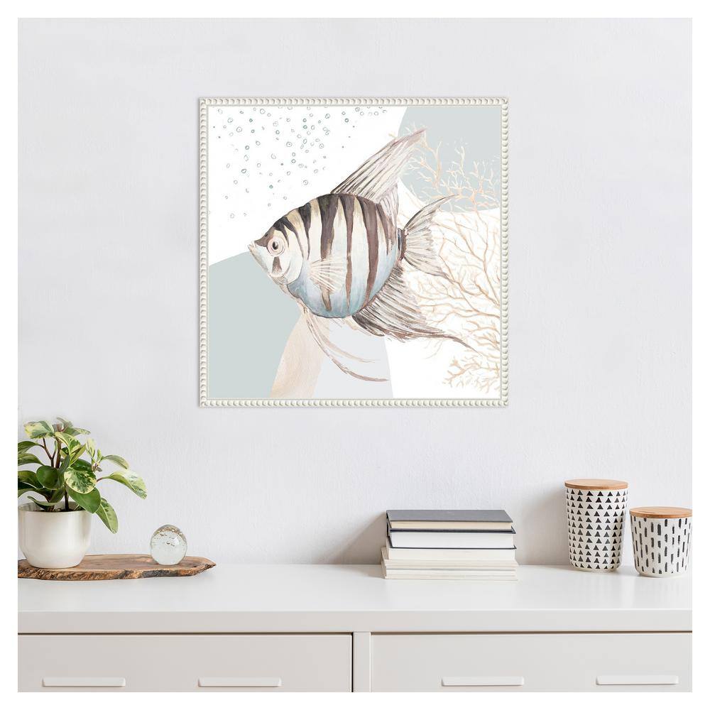 Ocean Oasis Bubbles Striped Fish Canvas Wall Art with White Frame