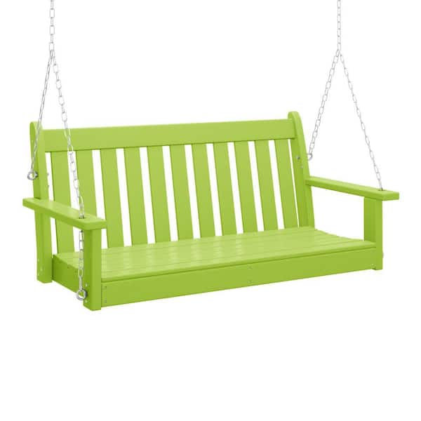 Laguna Outdoor Patio Weather Resistant Poly Plastic 51 in. 2-Person Hanging Porch Swing in Lime
