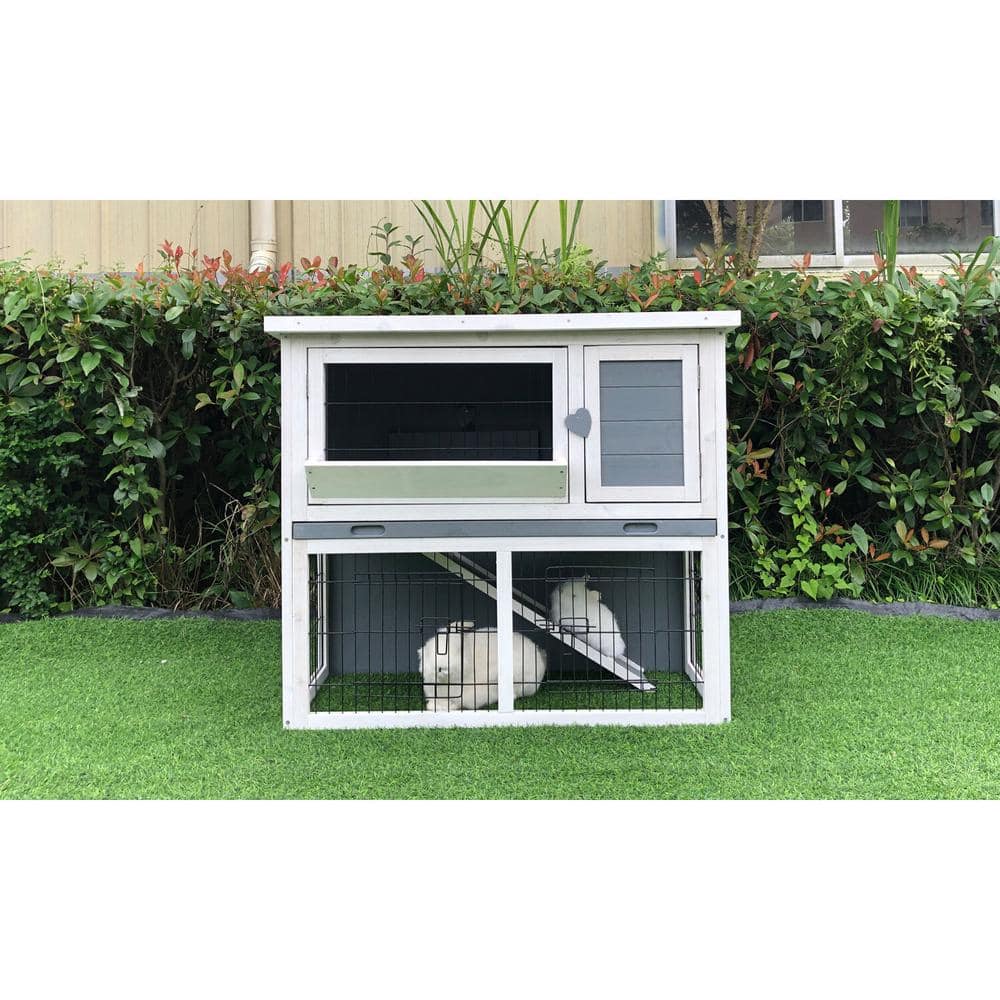 Gray and White Wooden 2-Story Chicken Coop with Ramp