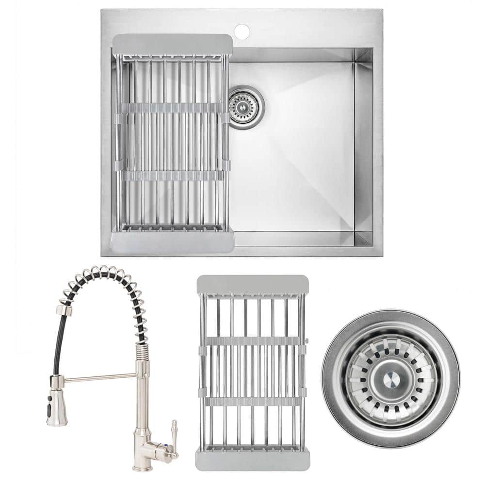 All-in-One 25 in. x 22 in. Drop-in Single Bowl Stainless Steel Kitchen Sink