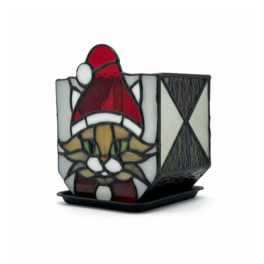"Stained Glass Christmas Cat Planter - Cute Indoor Pot, Decorative, Christmas Candle Holder (4.6""D x 3""W x 5.15""H)" price history on PriceWatchPro