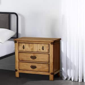 29.25 in. Brown 3-Drawer Wooden Nightstand