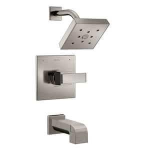 Ara 1-Handle Wall Mount Tub and Shower Faucet Trim Kit in Stainless with H2OKinetic (Valve Not Included)