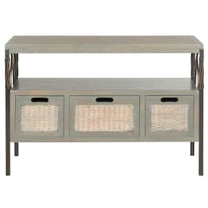Joshua 36 in. 3-Drawer Gray Wood Console Table