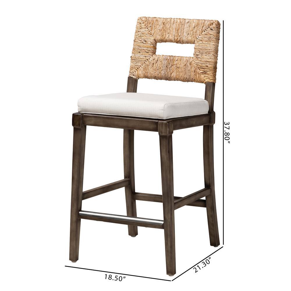 Porsha Bohemian Dark Brown Mahogany and Rattan Counter Stool
