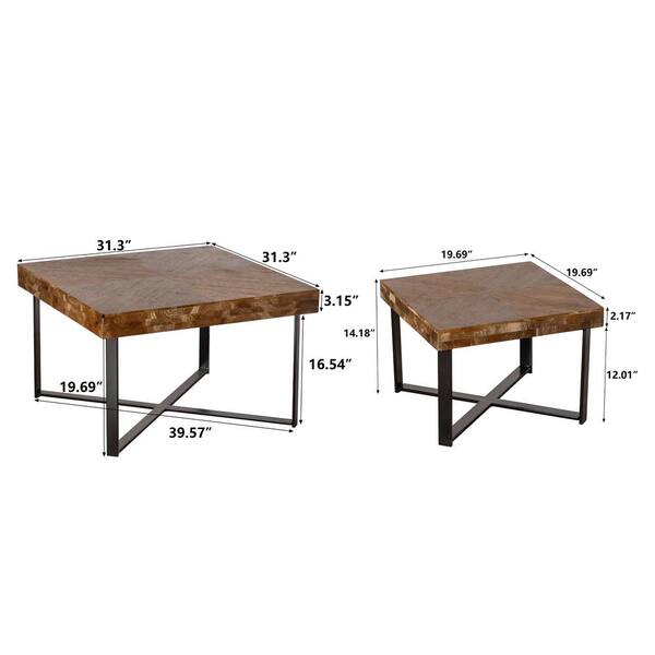 Natural Metal Steel Square Outdoor Coffee Table with Fir Wood