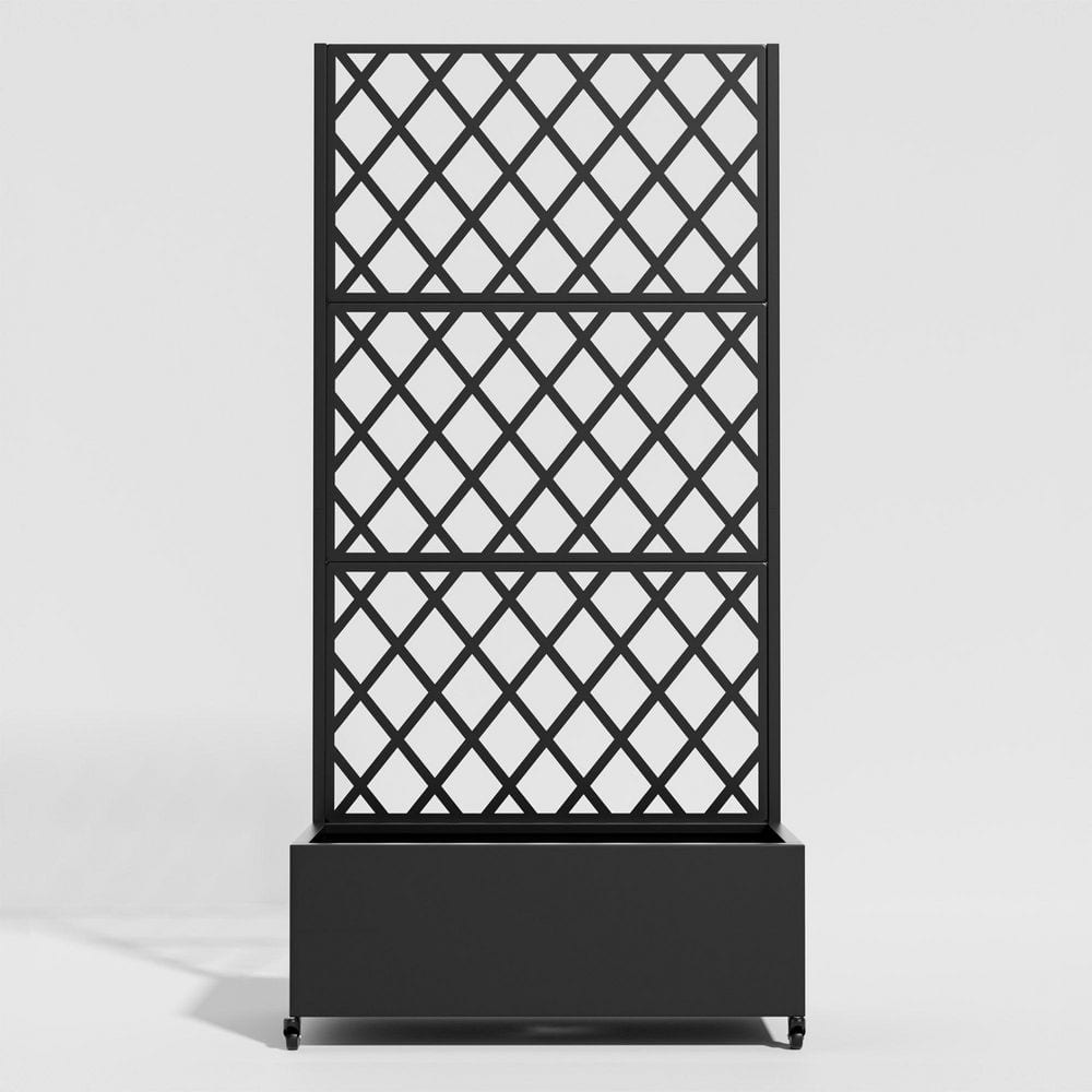 35 in. x 16 in. x 12 in. Black Steel Rectangles Outdoor Planting Box with 7