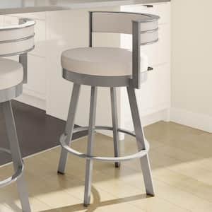 Browser 30 in. Cream Faux Leather Glossy Grey Metal Swivel Bar Stool