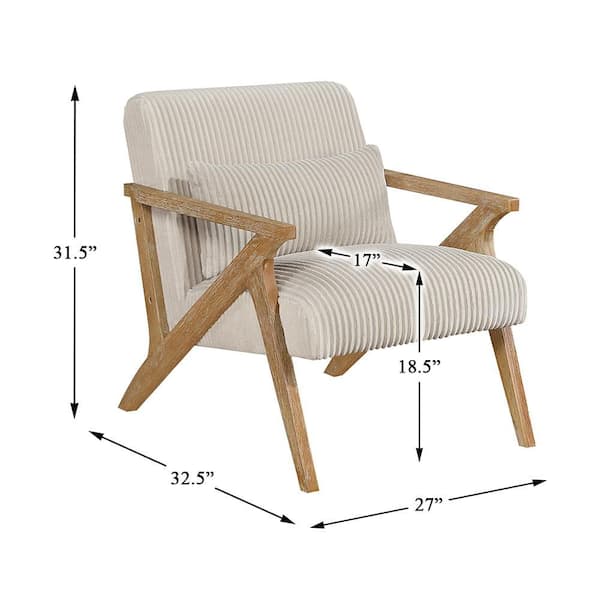 Lazzara Lennox Beige Corduroy Upholstery Solid Wood Frame Accent