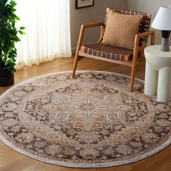 Hazel 6 ft. x 6 ft. Gold/Brown Distressed Medallion Round Area Rug