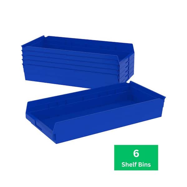 30174 Series, 11 1/8 in. W x 23 5/8 in. D x 4 in. H, Blue Open Hopper Shelf Bins Storage Organizer System, 6-Pack
