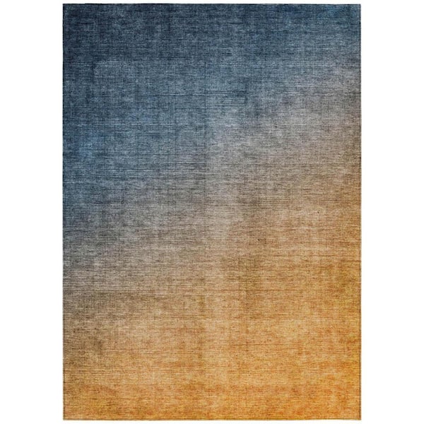 Denim and Gold 9 ft. x 12 ft. Woven Solid Color Rectangle Indoor/Outdoor Area Rug