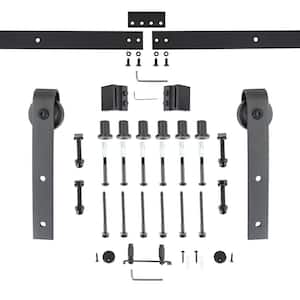Expressions 96 in. Black Powder Coated Bent Strap Sliding Barn Door Hardware and Track Kit -2 Piece