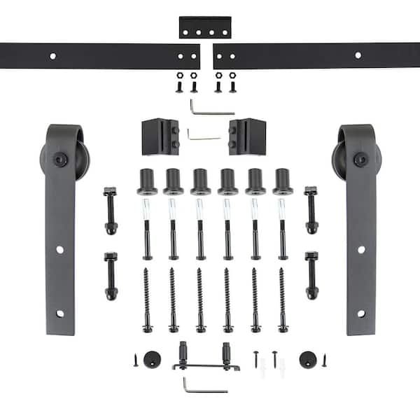 EVERMARK Expressions 96 in. Black Powder Coated Bent Strap Sliding Barn Door Hardware and Track Kit -2 Piece