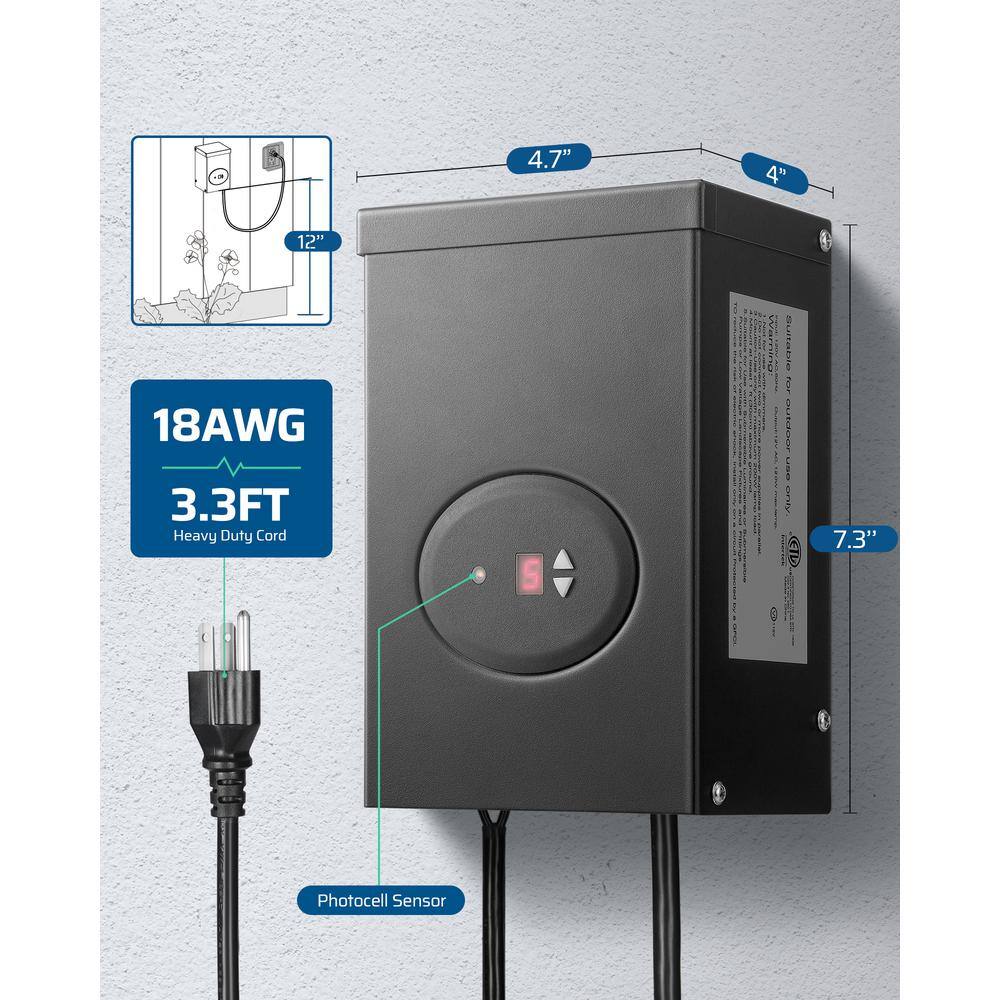 120W Black Metal Outdoor Landscape Transformer with Timer