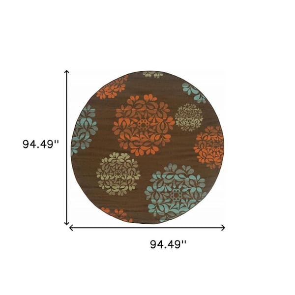 Brown 8 ft. x 8 ft. Loomed Floral Polypropylene Round Indoor/Outdoor Area Rug
