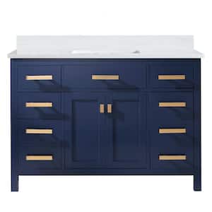 Valentino 48 in. W x 22 in. D Bath Vanity in Blue with Quartz Vanity Top in White with White Basin