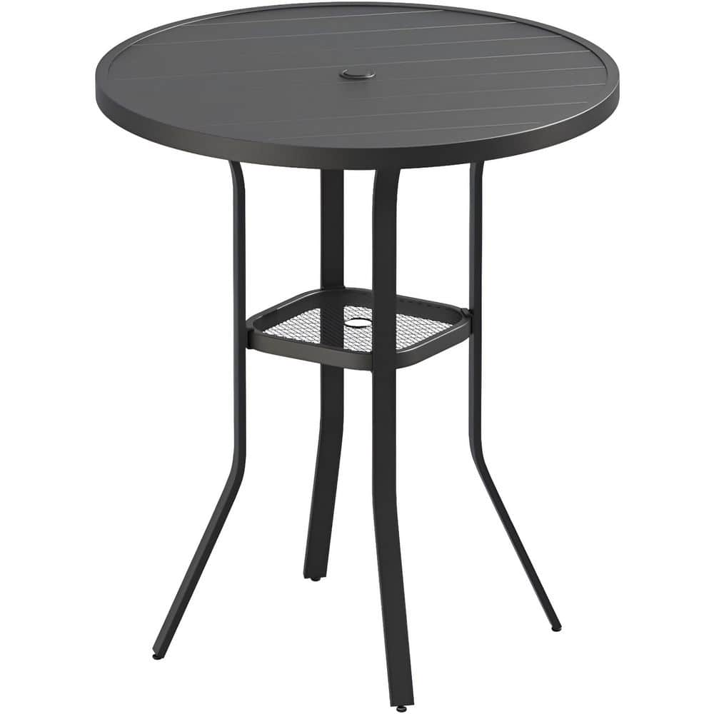 Black 35.5 in. Round Metal Outdoor Dining Table, Patio Bar Table with Adjustable Umbrella Hole for Balcony Deck Backyard price history on PriceWatchPro