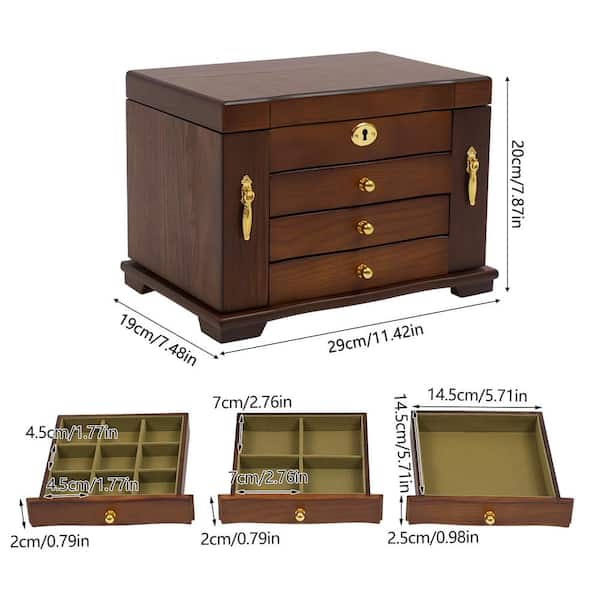 YIYIBYUS 4-Drawer Wooden Jewelry Box with Mirror and Lock OT-ZJGJ