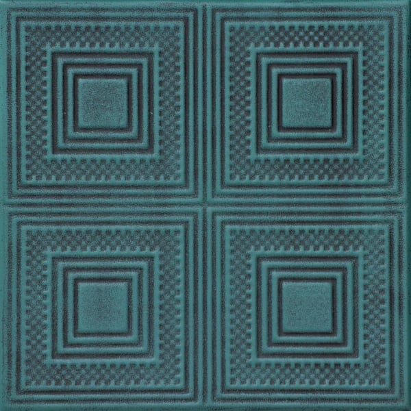 A La Maison Ceilings Nested Squares 1.6 ft. x 1.6 ft. Glue Up Foam Ceiling Tile in Antique Green