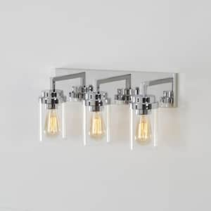 20.5 in. 3-Light Chrome Vanity Light with Clear Glass Shade